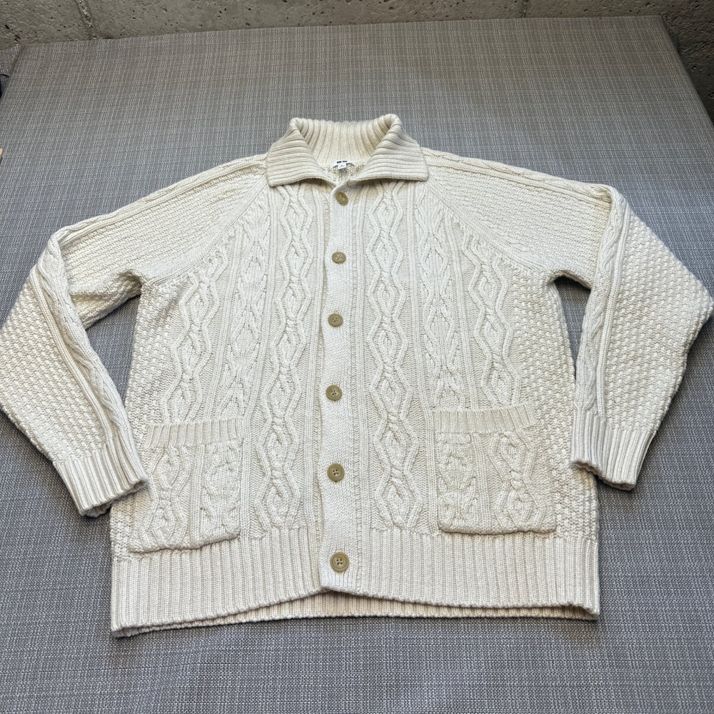 Coastal Fishermans Cable Knit Cardigan Sweater Mens XL Ivory Button Wool Blend